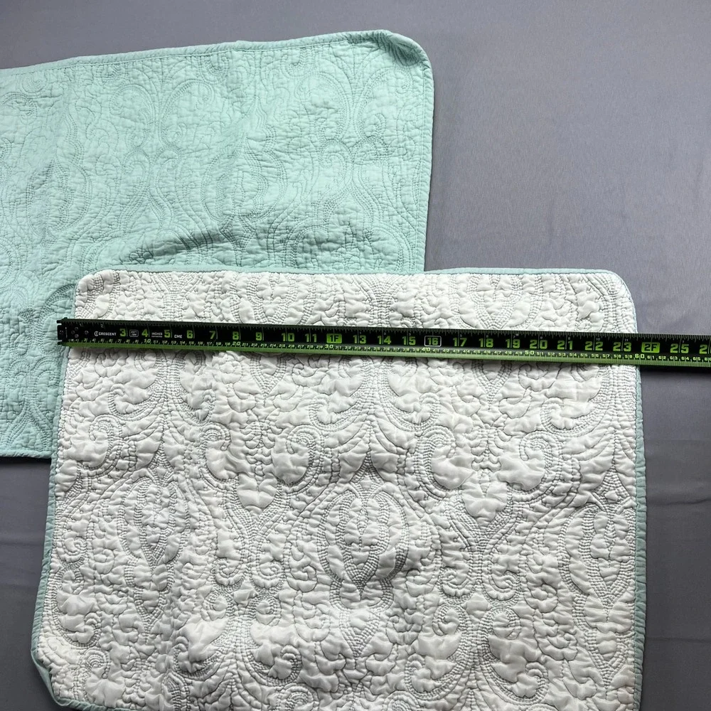 Set Of 2 Tahari Home Standard Pillow Shams Mint Green White Paisley (18